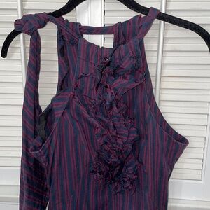 Paris Hilton red blue pen stripe tank neck bow blouse dressy